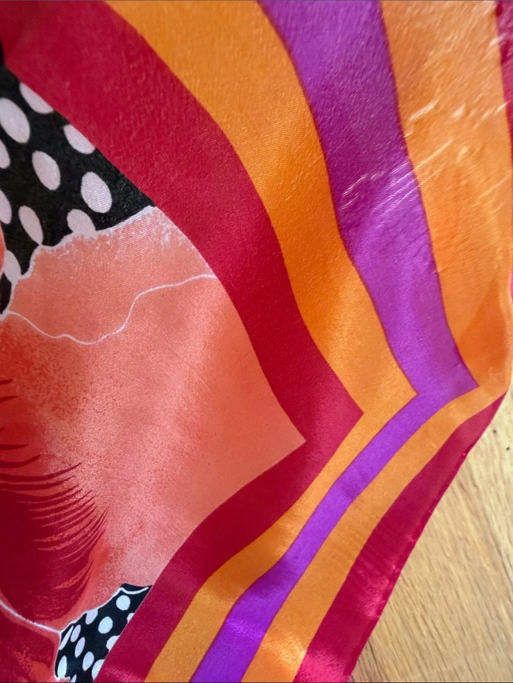 Vintage Vibrant Tropical Floral & Polka Dot Silk Square Scarf